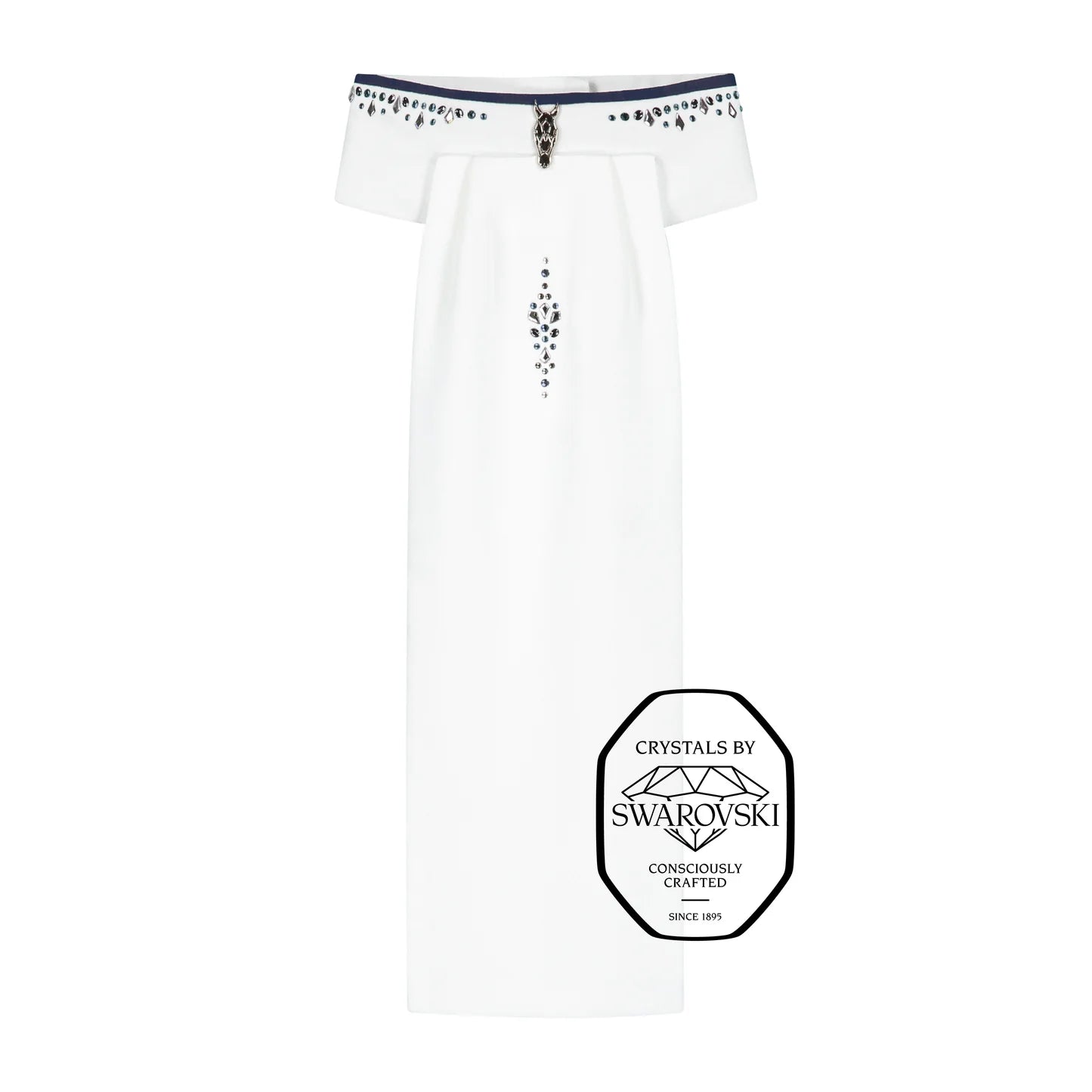 Plastron Ocean Silver z granatową lamówką i jasnoniebieskimi/srebrnymi detalami Swarovski