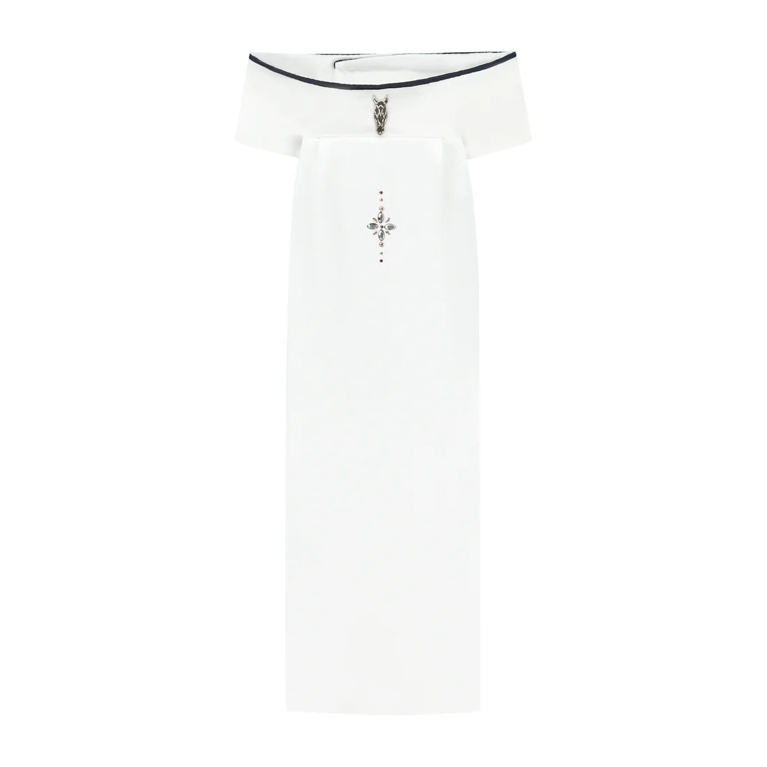 Plastron z granatowymi lamówkami i migdałowymi kryształami Swarovski