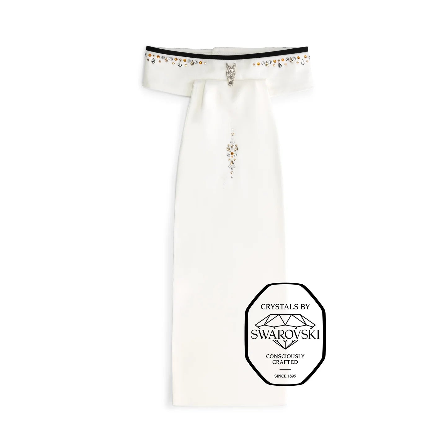 Plastron z granatowymi lamówkami i pomarańczowymi kryształkami Swarovski