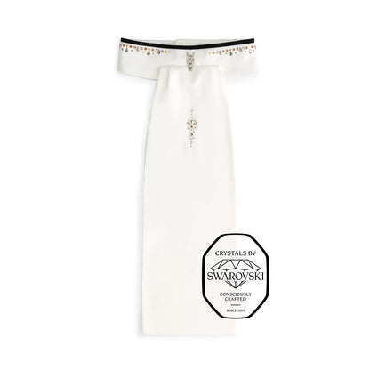 Plastron z granatowymi lamówkami i pomarańczowymi kryształkami Swarovski