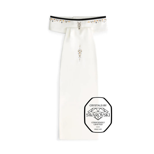 Plastron z granatowymi lamówkami i pomarańczowymi kryształkami Swarovski