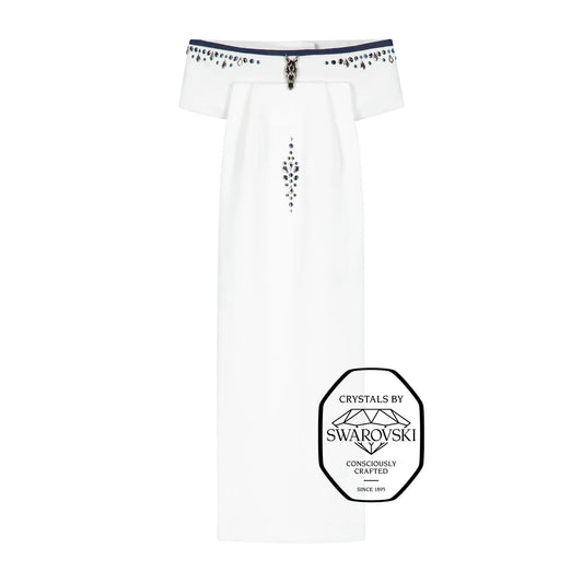 Plastron Ocean Silver z granatową lamówką i jasnoniebieskimi/srebrnymi detalami Swarovski